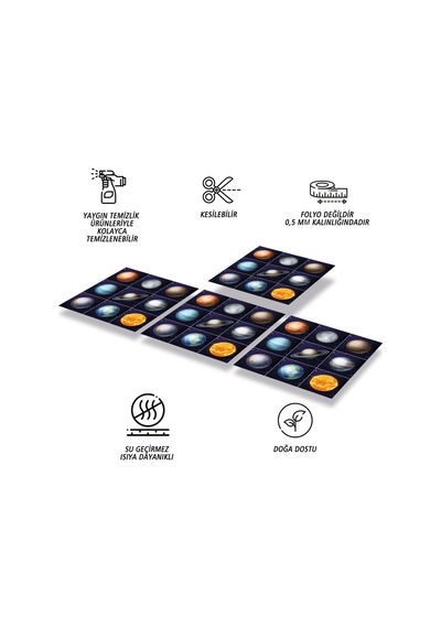 Tink Kendinden Yapışkanlı Renkli Gezegen Desenli Pvc Karo 30x30 Cm