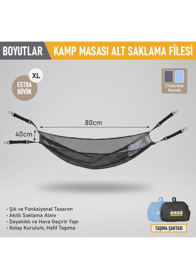 Masa Altı Saklama Filesi, Kamp Piknik Outdoor İçin Masa Altı Kamp Malzemeleri Eşya Depolama, Düzenleyici Organizer Genel