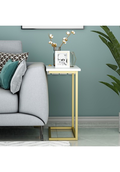 Narin Yan Sehpa, Metal Ayaklı Yan Sehpa, Ev-ofis - Beyaz/gold Beyaz/gold
