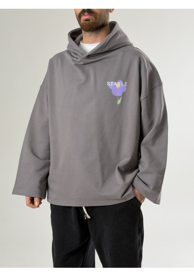 Cocopelli Stable Kapüşonlu Gri Erkek Oversize Sweat Coc2705 Gri