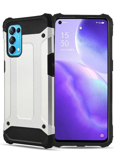 Noktaks - Oppo Uyumlu Oppo Reno 5 5g - Kılıf Çift Katman Zırh Tank Crash Military Kapak - Gri