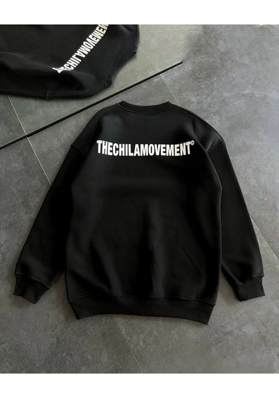 Mbb E-ticaret Kadın 3 İplik Kışlık Pamuklu Bisiklet Yaka Oversize Baskılı Sweatshirt - Siyah