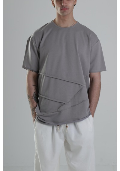 Cocopelli Gri Halat Detaylı Tasarım T-shirt Coc2117 Gri