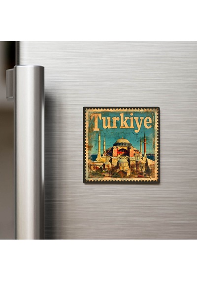 Türkiye Haghia Sophia - Posta Pulu Temalı Ülke - Baskılı Buzdolap Magneti Kare - 9x9 Cm