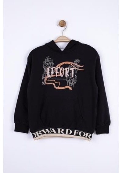 Nk Kids Erkek Çocuk Kapüşonlu Kanguru Cepli Effort Baskılı Sweatshirt-13016-siyah
