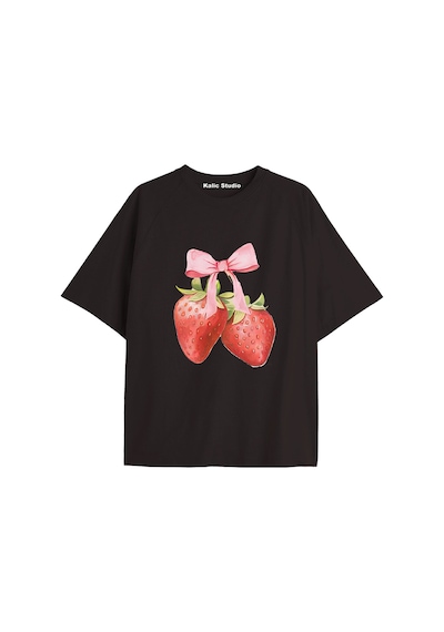 Kalic Studio Y2k Vintage Cherry Baskılı Siyah T-shirt Kod 87 Siyah-87
