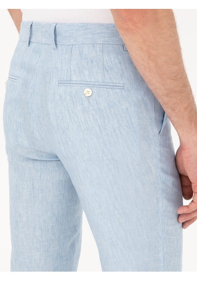 Cacharel Açık Mavi Slim Fit %100 Keten Pantolon Denim