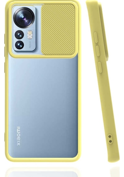 Kilifone - Xiaomi Uyumlu Mi 12 - Kılıf Slayt Sürgülü Arkası Buzlu Lensi Kapak - Sarı