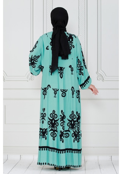 Sevitli Hakim Yaka Robalı Viscon Elbise-mint Yeşili-4047 - Mint Yeşili