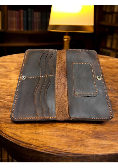 Parla Leather Samira El Yapımı Hakiki Deri Kart Cüzdan Kadın Erkek Kahverengi - Taba