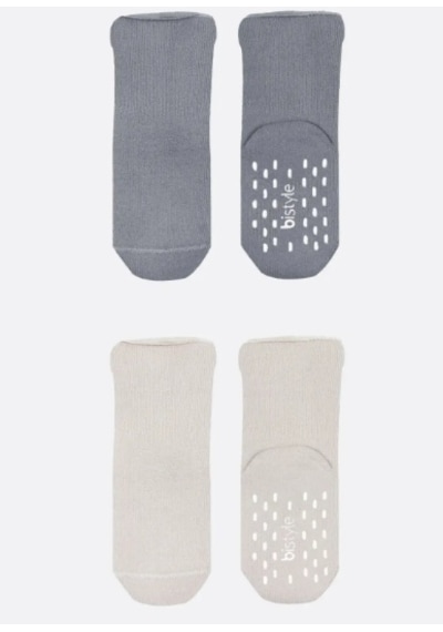 Bistyle Çorap Soket Havlu 2li Kaymaz Basic Boy Gri - Natural