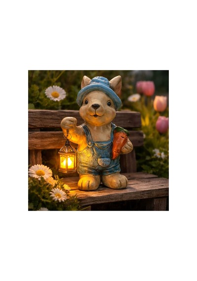 Led Fenerli Sevimli Tavşan Biblo Seti Bahçe & Balkon Işıklı Polyester Tavşan Figür 2 Li Set