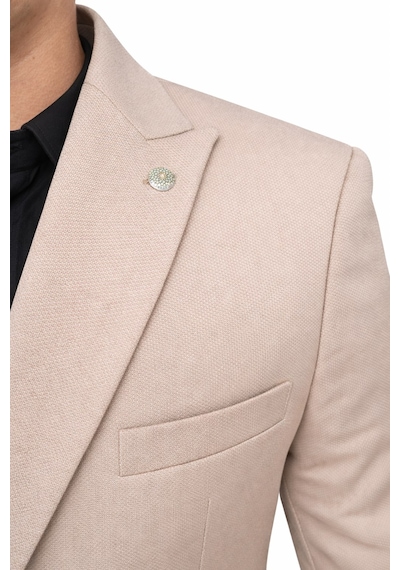 Plus Scorpion Erkek Kruvaze Blazer Ceket Slim Fit Premium Dokulu Şık Klasik Ceket Bej