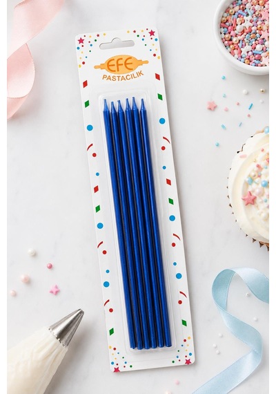 Metalik Lacivert Uzun Pasta Mumu 20 Cm Çok Renkli