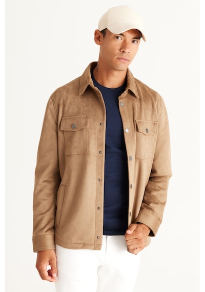 Ac&Co / Altınyıldız Classics Erkek Bej Standart Fit Normal Kesim Gömlek Yaka  Mont Bej