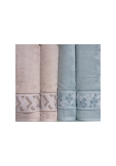 Fiore Line Bej Yeşil Bambu Hamam Seti Bej - Yeşil