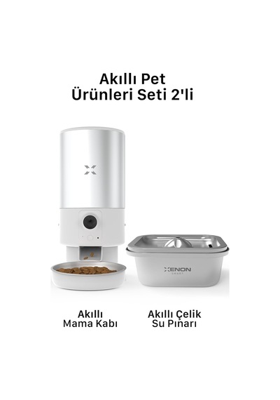 Akıllı Otomatik Çelik Kedi Köpek Mama Kabı Besleme Kasesi Ve Su Pınarı Sebili 2'li Pet Ürünleri Seti