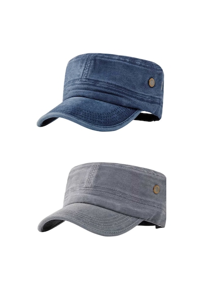 Tezzgelsin Unisex Eskitme Vintage Pamuklu Castro Kep Şapka 2'li Set Lacivert - Gri