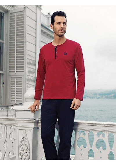 Capsella Erkek 4'lü Bordo Penye Düğmeli Çeyiz Damat Pijama Takım Bordo