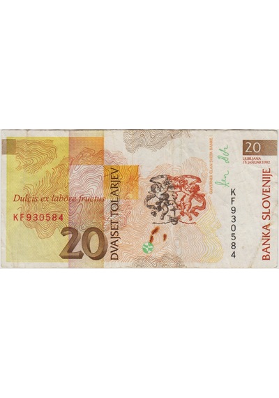 Slovenya 20 Tolarjev 1992 Çok Temiz.