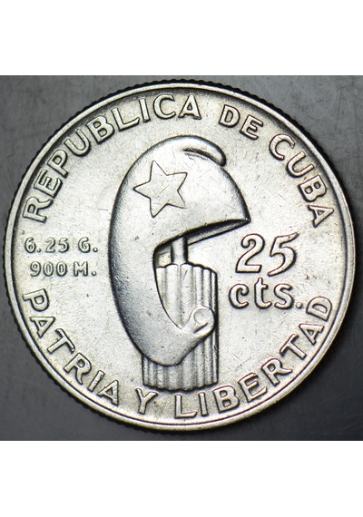 Küba 25 Centavos 1953 Gümüş Hatıra-jose Marti. Çil.
