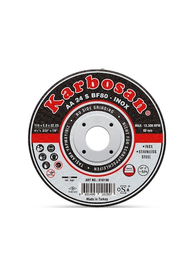 Karbosan 910380 Inox Paslanmaz Çelik İnce Kesme Diski 115x1.0x22.23 AA54RBF80