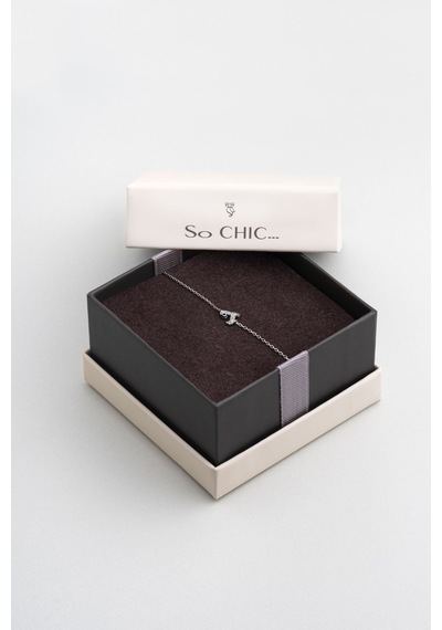 So Chic L Harfi 18 Ayar Beyaz Altın Kaplama 19 Cm Gümüş Nazar Bileklik Gümüş