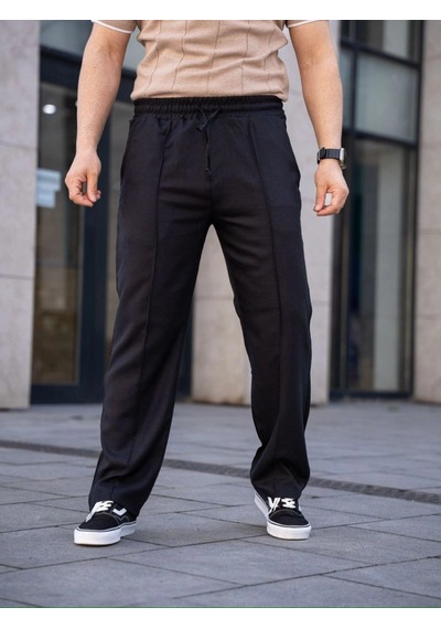 Efnaz Style Erkek Keten Cepli Çıma Dikişli Jogger Buggy Pantalon Rahat Kalıp - Siyah