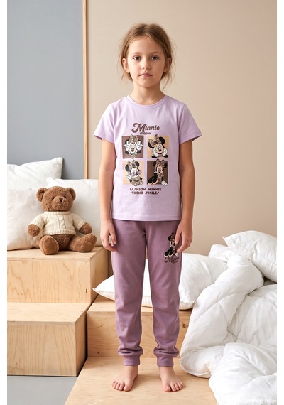 Remsa Kız Çocuk Kısa Kol Baskılı Penye Pijama Takımı 3007 Lila