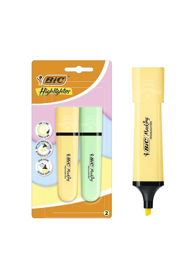 Bic Marking Flat Fosforlu Kalem Pastel Sarı-yeşil 2 Li Çok Renkli