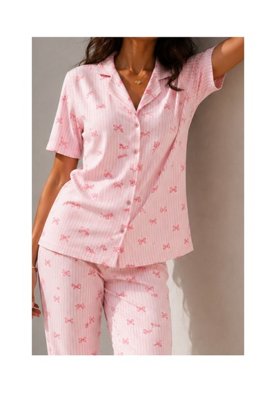 Fit Women Kadın Klasik Doğal Düğme Gece Pembe Pijama Takımı