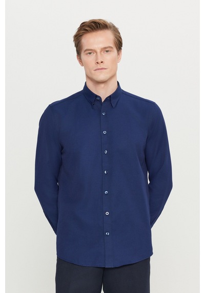 Altınyıldız Classıcs Erkek Lacı Pamuklu Tailored Slim Fit Dar Kesim Gizli Düğmeli Yaka Armürlü Gömlek