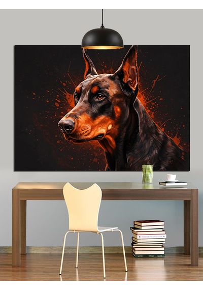 Doberman Köpek Cesur Duruş Dekoratif Kanvas - Mdf Ahşap Tablo