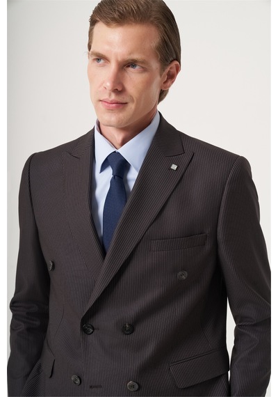 İmza Kahverengi-bej Kırlangıç Yaka Çizgili Kruvaze 6 Drop Slim Fit Tam Astar Esnek Takım Elbise 1001260284 Kahverengi - Bej İmza Kahverengi-bej Kırlangıç Yaka Çizgili Kruvaze 6 Drop Slim Fit Tam Astar Esnek Takım Elbise 1001260284 Kahverengi - Bej