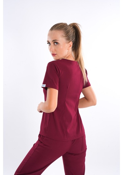 Bordo Lily Model Fermuarlı Soft Likra Doktor Hemşire Üniforma 001