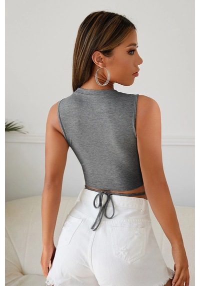 Epilons Zenvial Kadın Gri Çapraz Bağlamalı Crop Top Büstiyer Zenviall2