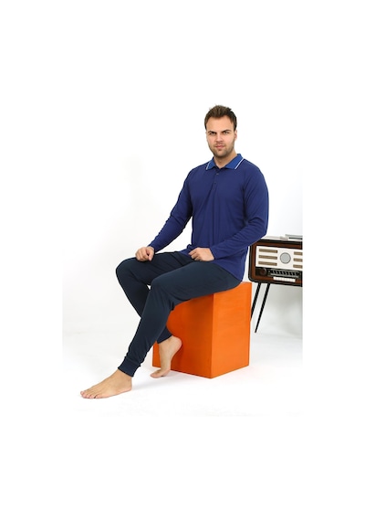 Akbeniz Erkek Polo Yaka Uzun Kol Penye Pijama Takımı Lacivert 6865 Lacivert