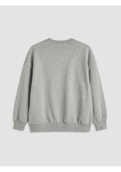 Lcw Vision Gri Bisiklet Yaka Oversize Kadın Kalın Sweatshirt