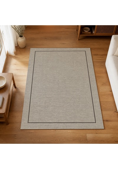 Kartela Halı Sisal Görünümlü Minimal Çerçeveli Halı Açık Gri Kaymaz Taban 100x150 Cm
