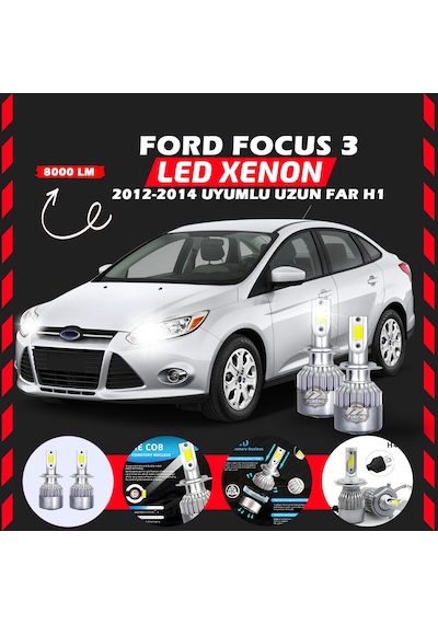 Ford Focus 3 2012-2014 Uzun Far Uyumlu Şimşek Etkili Led Xenon Performance Series H1