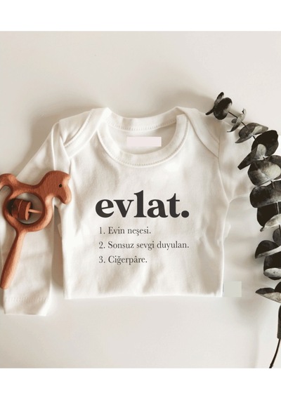 İmaj Tuğbababy Evlat Anlamı Uzun Kol Çıtçıtlı Organik Bebek Body Beyaz