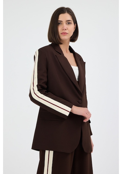 Diemmood Kadın Yan Şerit Detaylı Oversize Blazer Ceket & Palazzo Kahverengi Takım