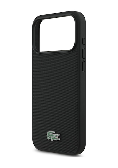 Apple Uyumlu iPhone 18 Pro Max Kılıf Lacoste Lisanslı M-safe Uyumlu Pu Pike Desenli Metal Logolu Kapak Siyah