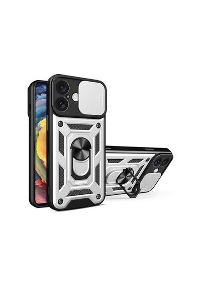 Ankaverse Apple iPhone Uyumlu 16 Kılıf Pars Lens Yüzüklü Silikon - Gümüş