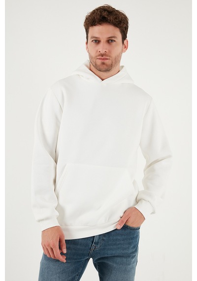Buratti Regular Fit Kapüşonlu Kanguru Cepli Içi Tüylü Yumuşak Şardonlu Erkek Sweat 5905281 Ekru