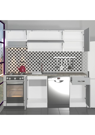 Decoraktiv Elite 220 Mdf Hazır Mutfak Dolabı - Tezgah Dahil - Buz Gri Açık Gri