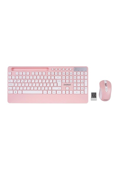 Beyaz - Pembe Kablosuz Klavye - Mouse Seti Tablet - Telefon Standlı Q Kalvye 5047 Diğer