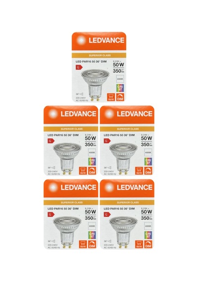 5 Adet Ledvance 6w Ilık Beyaz 4000k Dim Edilebilir Gu10 Duylu Cam Spot Ampul