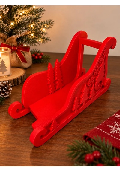 3d Baskı Noel Kızağı Formlu Yılbaşı Peçetelik Dekoratif Yeni Yıl Sofra Peçete Tutucu Kırmızı Diğer