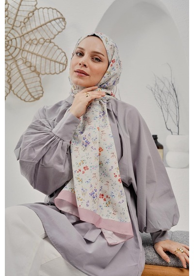 Afvente Çiçek Desen Krem Soft Pamuk Şal